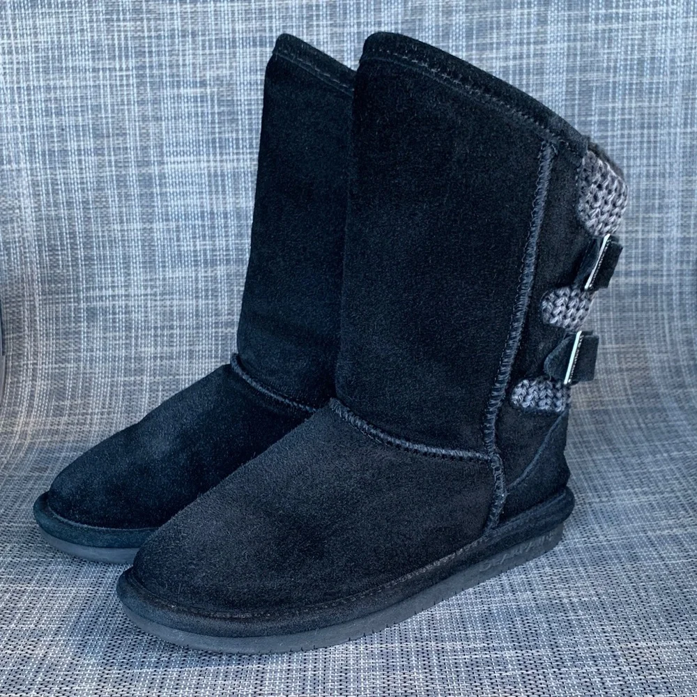 BearPaw Boshie Black Suede Cozy Winter Boots Girls size 1